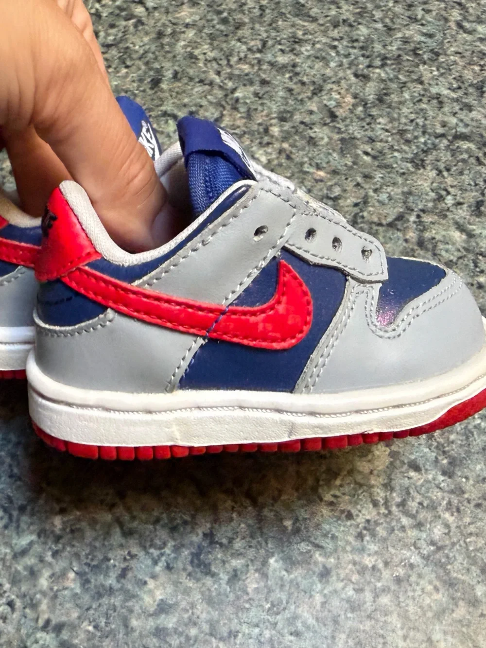 Nike Dunk Low Samba (TD) DB4605-400 Size 2c red/blue/gray. No laces